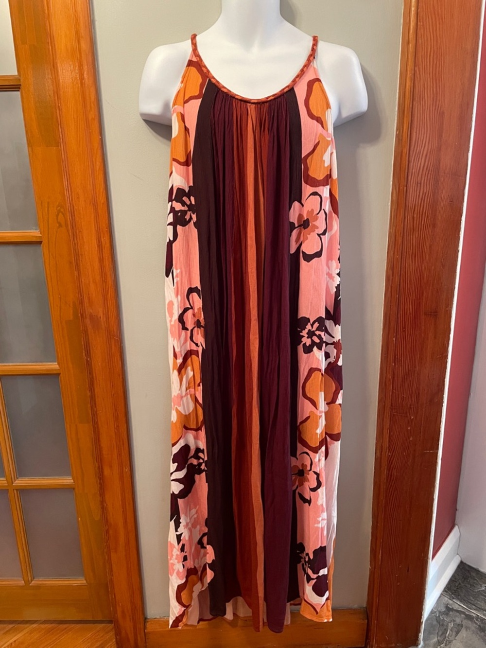 ⭐️NWT TRIBAL FEMME Boho Hippie Floral Flowy Maxi Neutral Tone Festival Sun Dress